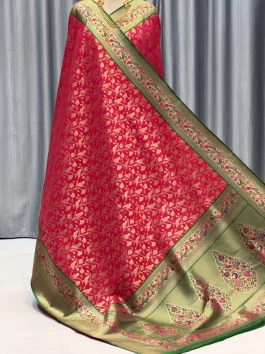 Brocade Maharani Paithani Red Pink C13