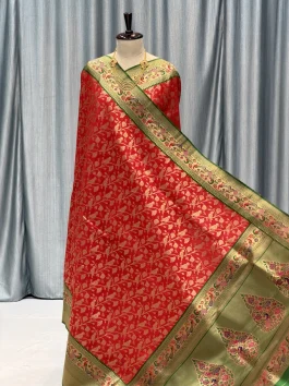 Brocade Maharani Paithani Red C13