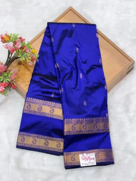 Pure Silk Kanjivaram Dark Blue Paithani T11