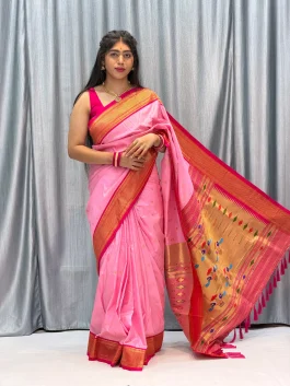 Soft Silk 14 Peacock Pallu  Paithani Baby Pink  F12