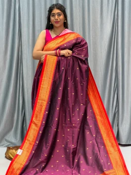 Soft Silk 14 Peacock Pallu  Paithani Wine Maroon Dhupchav F12