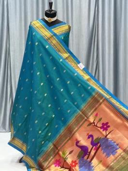 Pure Silk Big Peacock Pallu Yeola Handloom Paithani Sea Green D10
