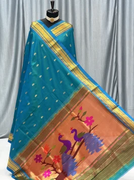 Pure Silk Big Peacock Pallu Yeola Handloom Paithani Sea Green D10