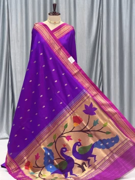 Pure Silk Big Peacock Pallu Yeola Handloom Paithani, Paithani Color D10