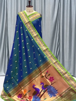 Pure Silk Big Peacock Pallu Yeola Handloom Paithani Morpankhi B10