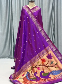 Pure Silk Big Peacock Pallu Handloom Yeola Paithani Self Magenta D10