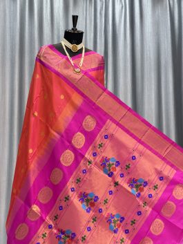Pure Silk Handloom Maharani Paithani Pinkish Aboli C12
