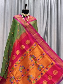 Pure Silk Handloom Maharani Paithani Dualtone Anjir C12