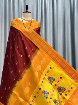 Pure Silk Handloom Maharani Paithani Maroon C12