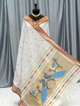 Cotton Paithani Yeola Handloom White C11