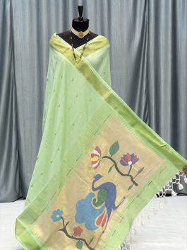 Cotton Paithani Yeola Handloom Light Pista C11