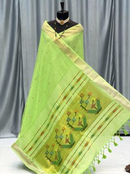 Cotton Paithani Yeola Handloom Pista C11
