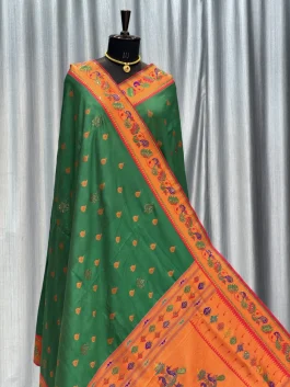 Sejal Diamond Work Paithani Bottle Green T12