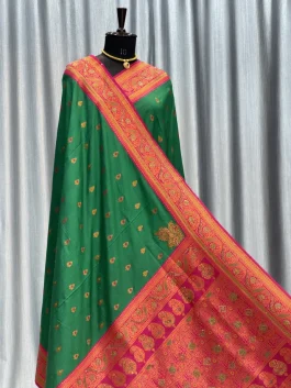 Sejal Diamond Work Paithani Bottle Green T12
