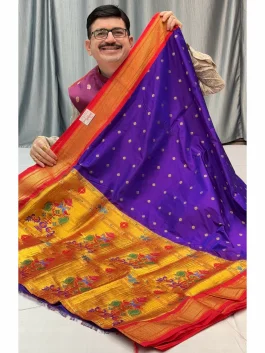 Pure Silk Dhup Chav Brinjal Maharani Kadiyal Paithani Y11