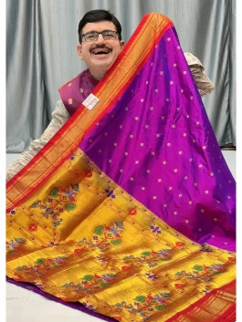 Pure Silk Wine Maharani Kadiyal Paithani Y11