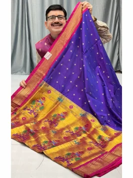 Pure Silk Brinjal Maharani Kadiyal Paithani Y11