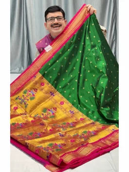 Pure Silk Green Maharani Kadiyal Paithani Y11