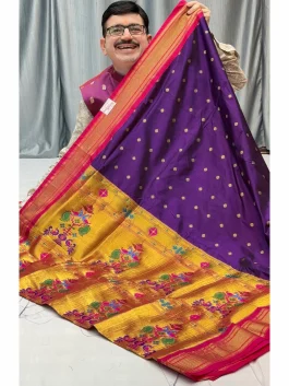 Pure Silk Jambhala / Wine Maharani Kadiyal Paithani Y11