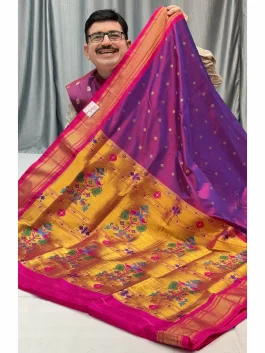 Pure Silk Paithani Color Maharani Kadiyal Paithani Y11