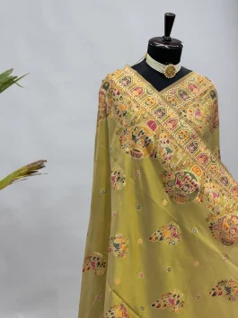 Soft Silk Pashmina Saree Mehendi Green E13