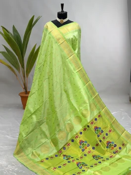 Pure Silk Handloom Kalanjali Paithani Pista H13
