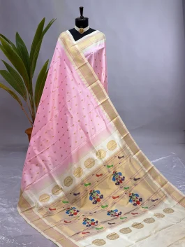 Pure Silk Handloom Kalanjali Paithani Pastel Pink H13