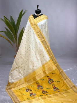 Pure Silk Handloom Kalanjali Paithani White H13
