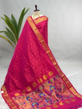 Pure Silk Handloom Kalanjali Paithani Rani Pink H13