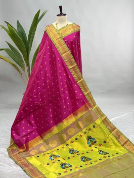 Pure Silk Handloom Kalanjali Paithani Rani Pink H13