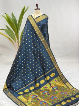 Pure Silk Handloom Kalanjali Paithani Carbon Blue H13