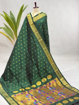 Pure Silk Handloom Kalanjali Paithani Bottle Green H13