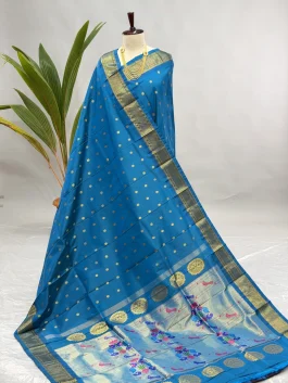Pure Silk Handloom Kalanjali Paithani Peacock Blue H13
