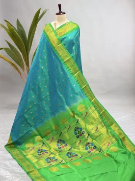 Pure Silk Handloom Kalanjali Paithani Sea Green H13