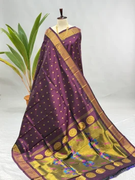 Pure Silk Handloom Kalanjali Paithani Wine H13