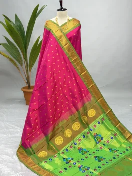 Pure Silk Handloom Kalanjali Paithani Rani Pink H13