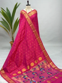 Pure Silk Handloom Kalanjali Paithani Red Pink H13