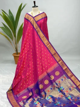 Pure Silk Handloom Kalanjali Paithani Rani Pink H13
