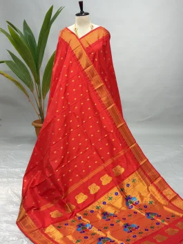 Pure Silk Handloom Kalanjali Paithani Red H13