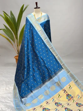 Pure Silk Handloom Kalanjali Paithani Carbon Blue H13