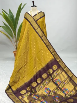 Pure Silk Handloom Kalanjali Paithani Mustard H13