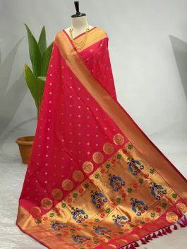 Soft Silk Maharani Paithani Red Pink J13
