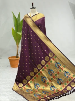 Soft Silk Maharani Paithani Wine J13