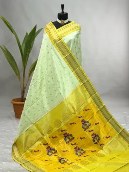 Pure Silk Handloom Kalanjali Paithani Pista Green H13