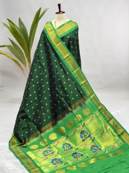 Pure Silk Handloom Kalanjali Paithani Bottle Green H13