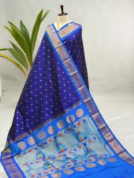 Pure Silk Handloom Kalanjali Paithani Blue H13