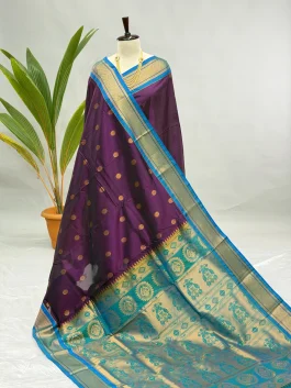 Semi Silk Kadiyal Paithani Wine A01