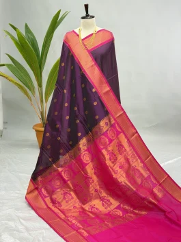 Semi Silk Kadiyal Paithani Brinjal A01