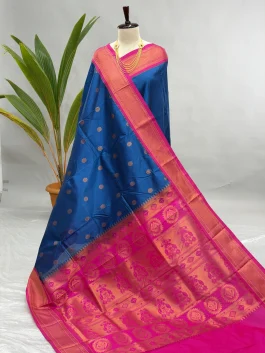 Semi Silk Kadiyal Paithani Carbon Blue A01