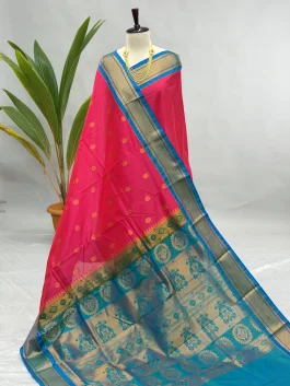 Semi Silk Kadiyal Paithani Dalimbi Pink A01